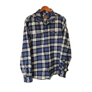 Orvis Heavy Flannel Shirt Men's XL Blue Black Plaid Long Sleeve Button Front